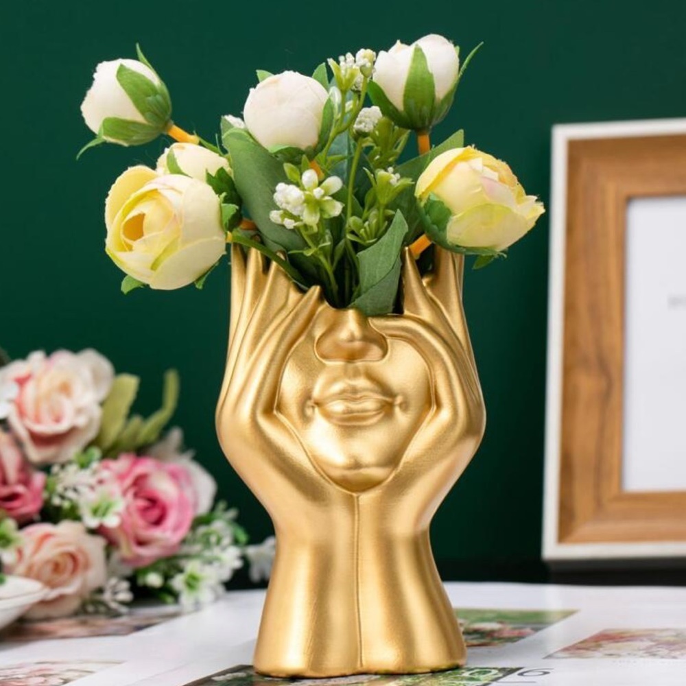 New gold half face floral vase